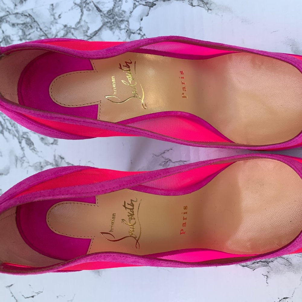 ❌SOLD❌Christian Louboutin Galativi Neon Suede Mesh - Picture 3 of 13